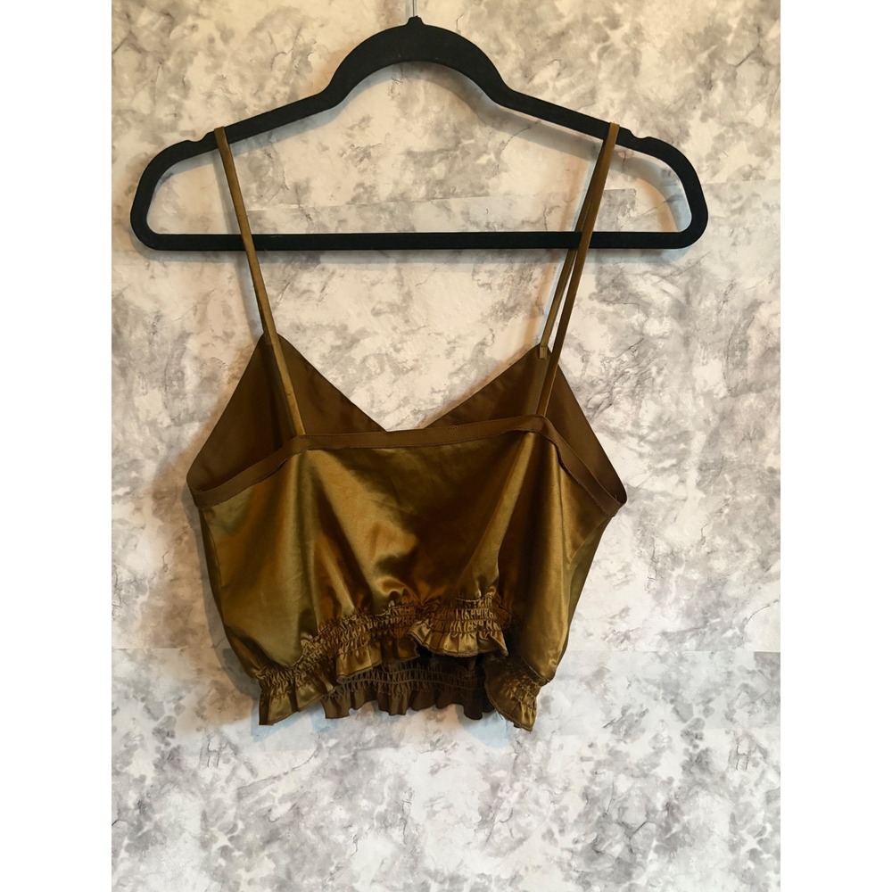 Zara Olive Green Cropped Cami Top Smocked Waist Sleeveless Tank M - Picture 3 of 6